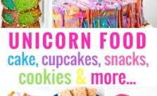 We love unicorn food over here! Check out our very favorite recipes for unicorn cake, cupcakes, snacks, cookies, and more! #unicorn #unicorncake #dessert #rainbow #dessertrecipes