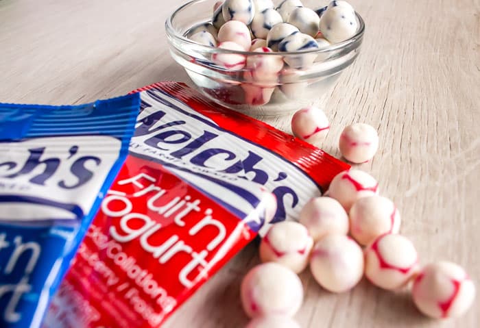 Welchs Fruit n Yogurt Bites in little bowl with packages