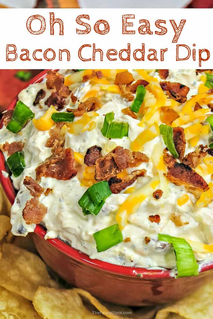 Our five ingredient oh so easy bacon cheddar ranch dip recipe. So good! Read the blog to find out how simple it is to make. #dip #recipe #appetizer #snack #food #tailgating