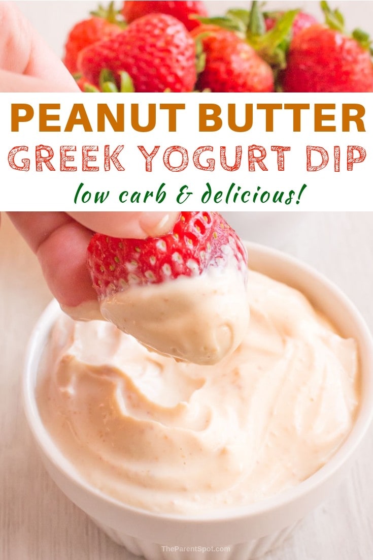 Greek yogurt dessert dip with peanut butter that's low carb and keto friendly