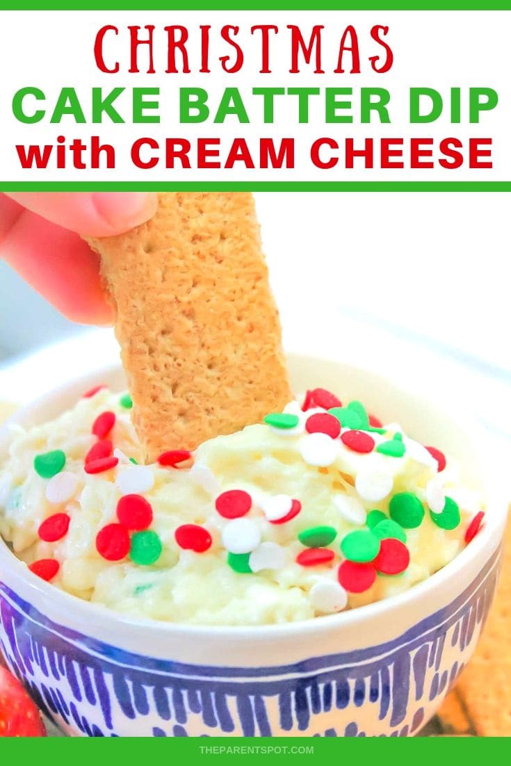 Christmas cake batter dip with cream cheese and vanilla cake mix