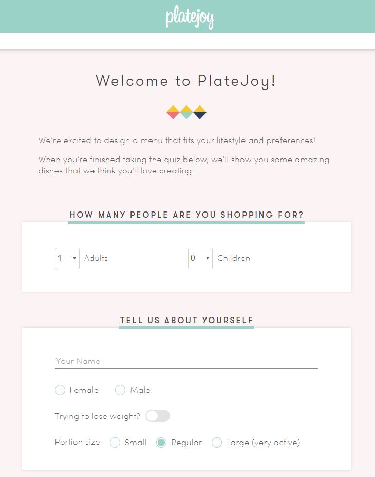 PlateJoy quiz screenshot for PlateJoy review 