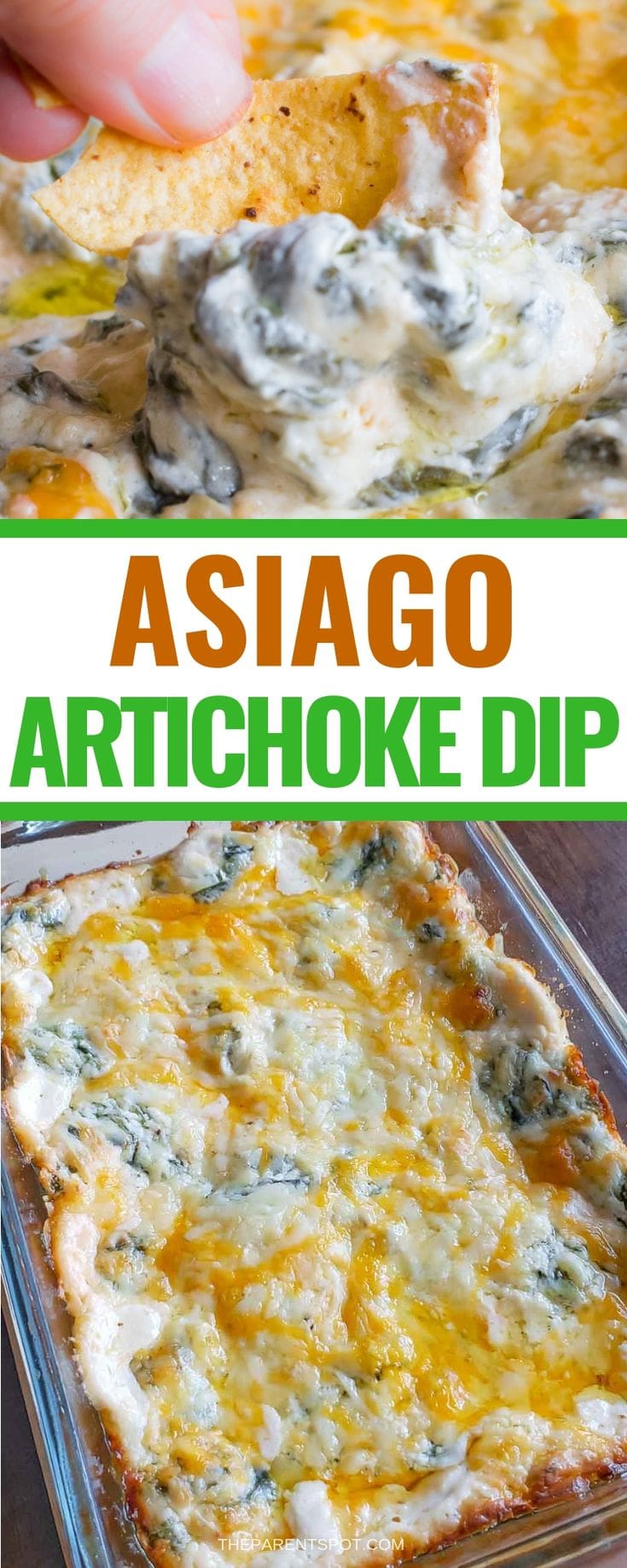hot Asiago artichoke dip recipe baked with spinach 