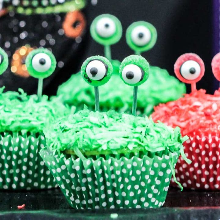 Alien cupcakes with eyes on a stalk