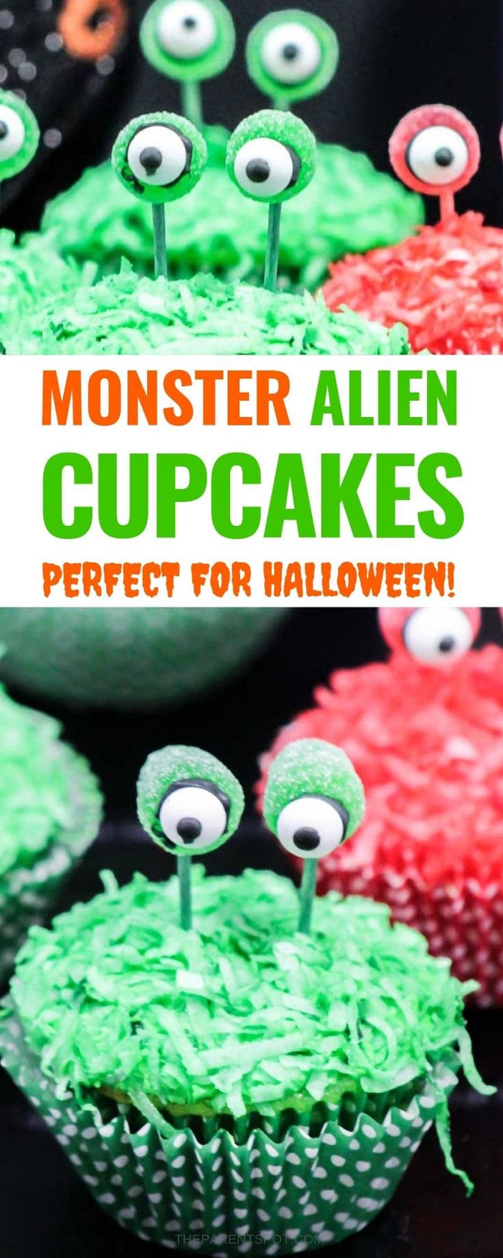 Monster alien cupcakes with eye stalks are fun for Halloween