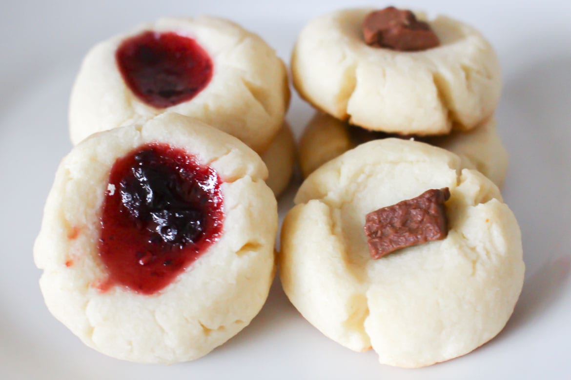 strawberry jam thumbprint cookies with jam filling