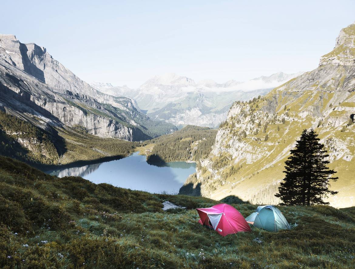 tent at foot of mountains