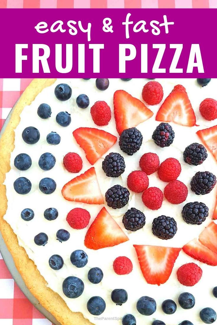easy fruit pizza with cream cheese and a sugar cookie crust