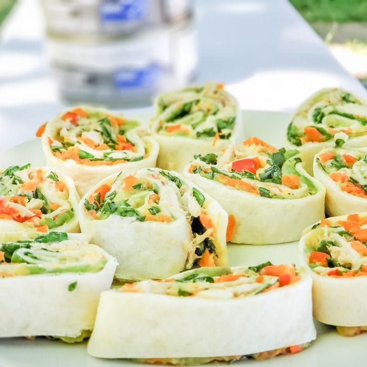 easy tuna pinwheel sandwiches with fresh vegetables