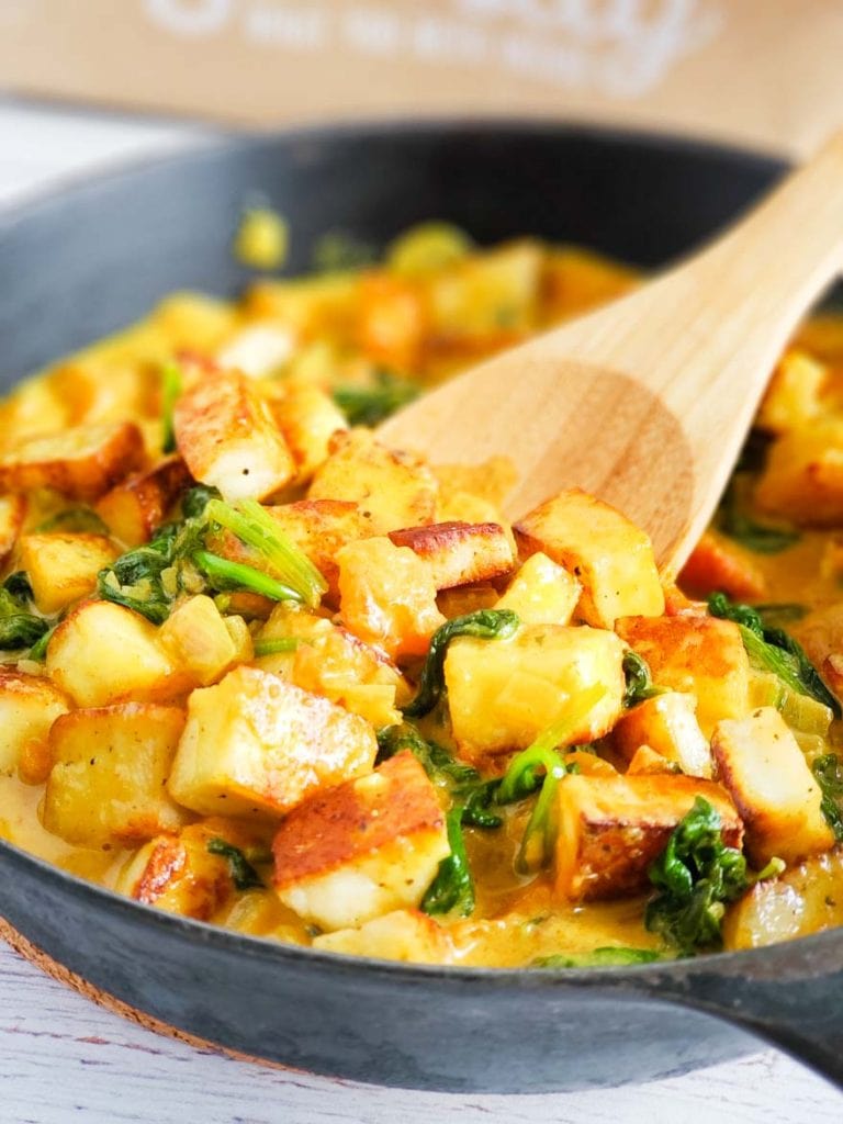 making HelloFresh vegetarian spinach and paneer with cilantro basmati rice