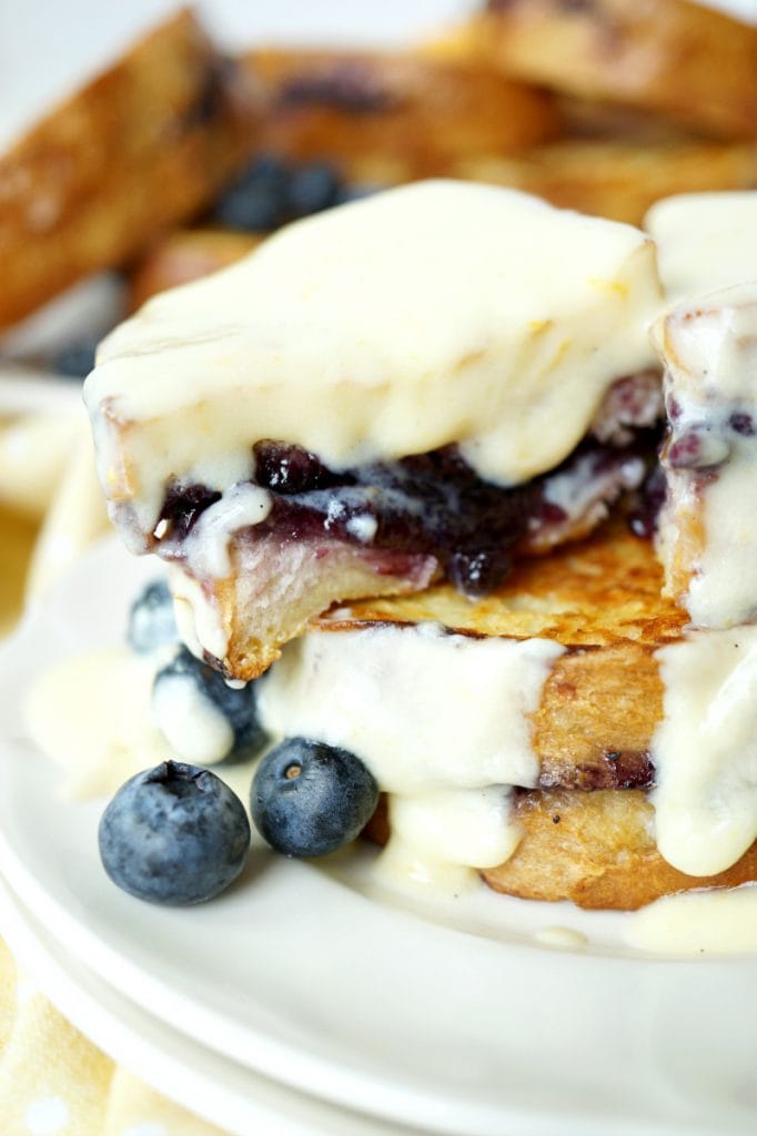 blueberry preserves stuffed french toast with lemon pastry cream