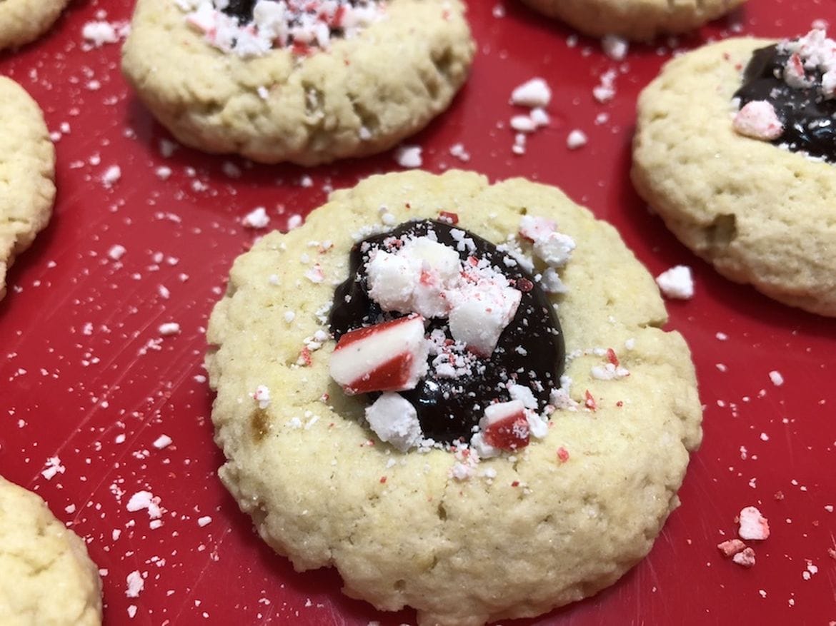 Peppermint Chocolate Ganache Thumbprint Cookies