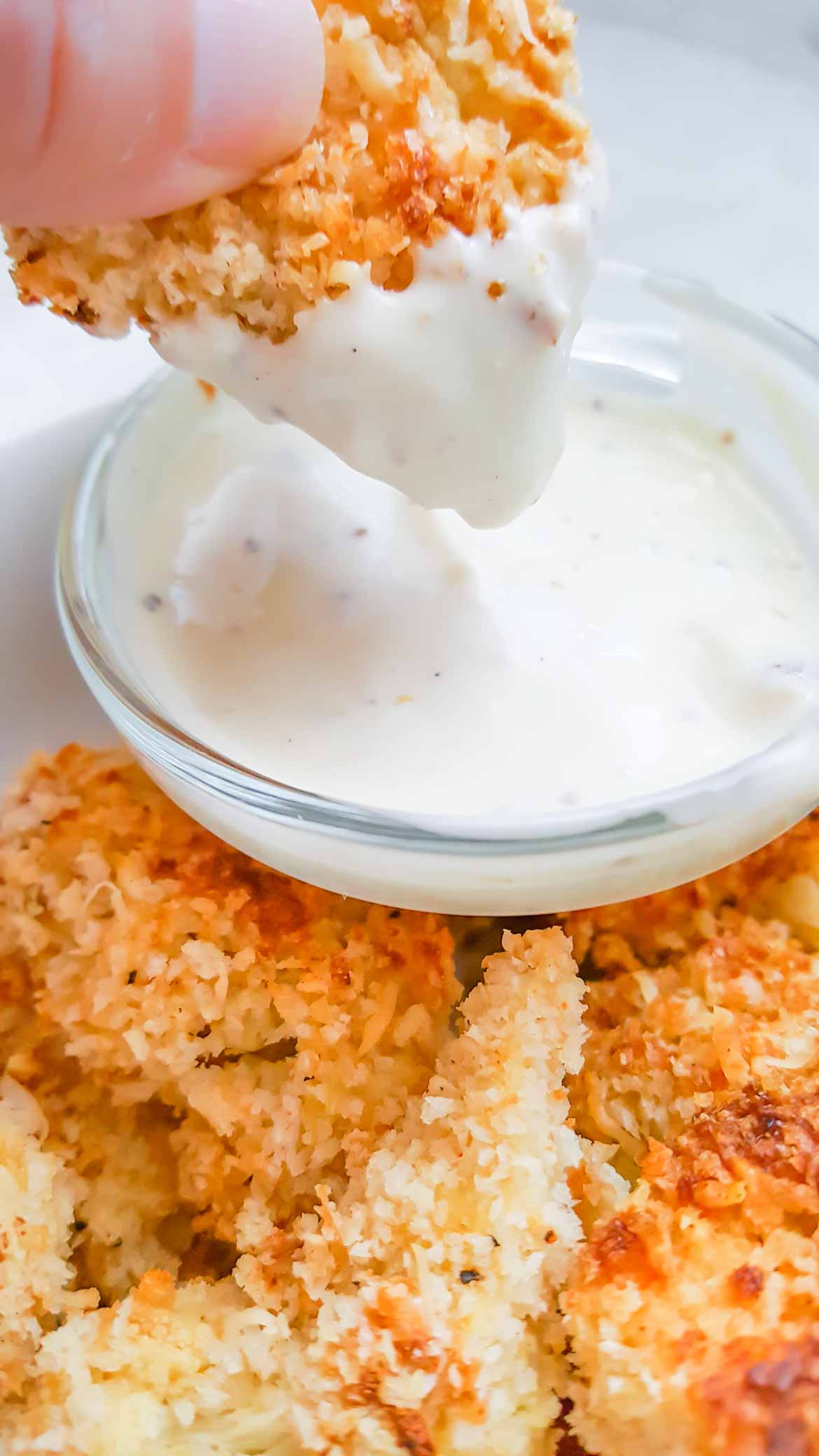 breaded cauliflower bites with ranch dipping sauce