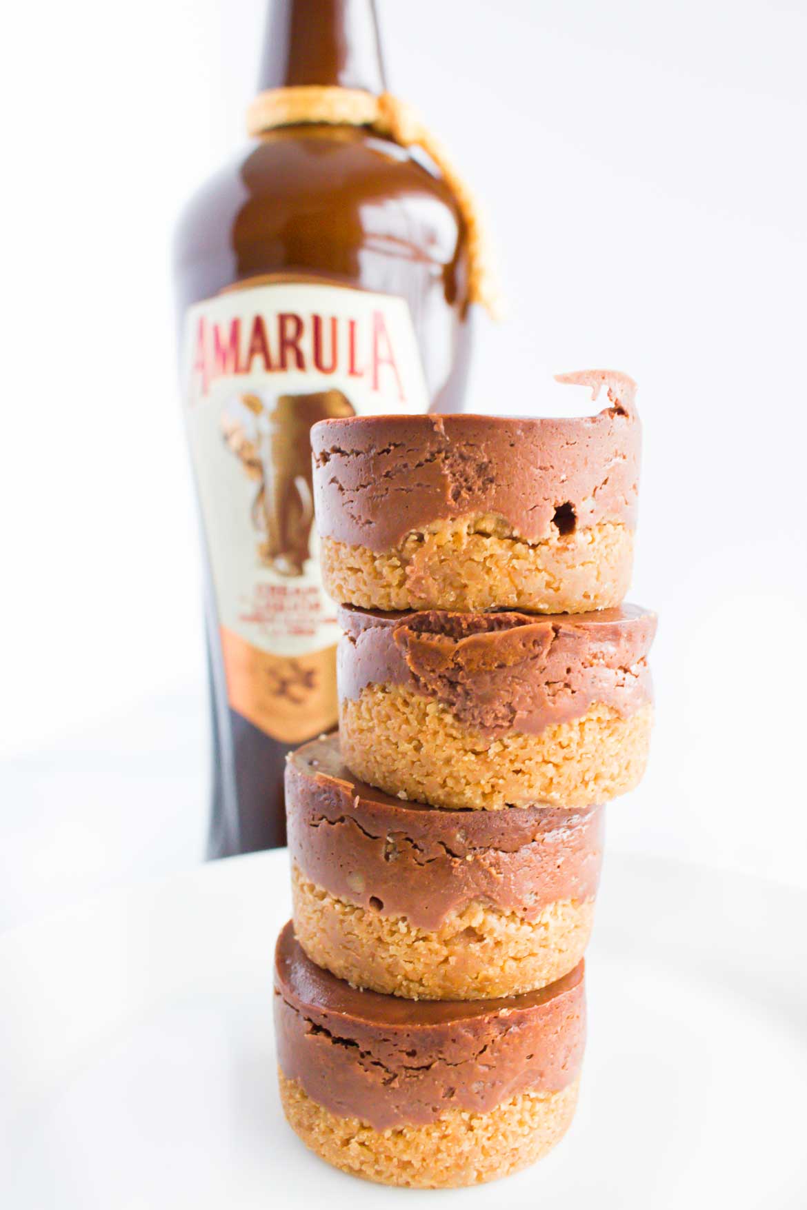 chocolate mini cheesecakes with graham cracker crust and Amarula Creme liqueur