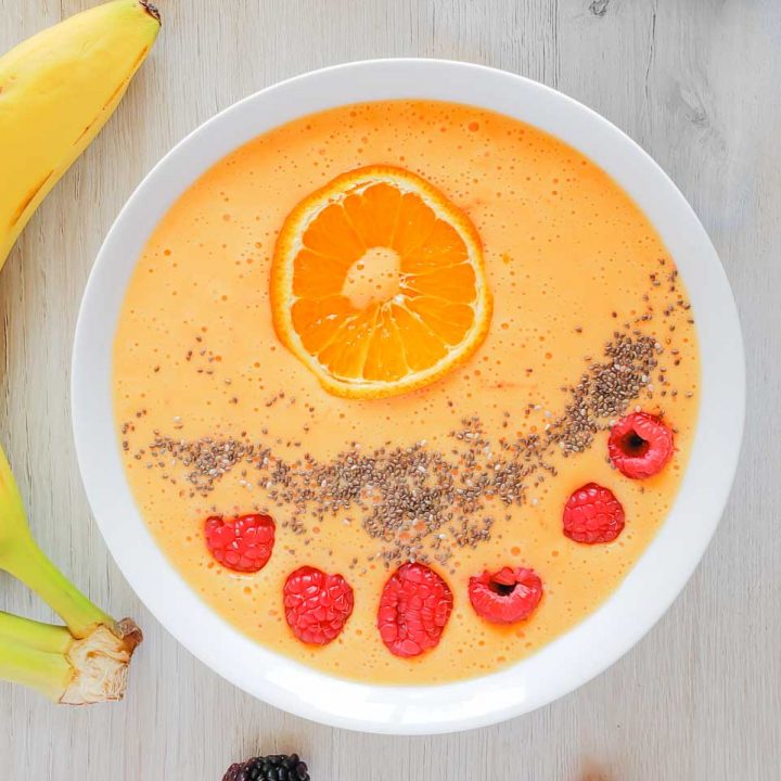 mango orange smoothie bowl with banana