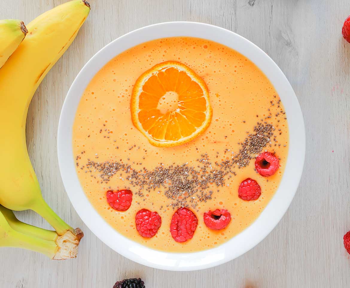 mango orange smoothie bowl with banana