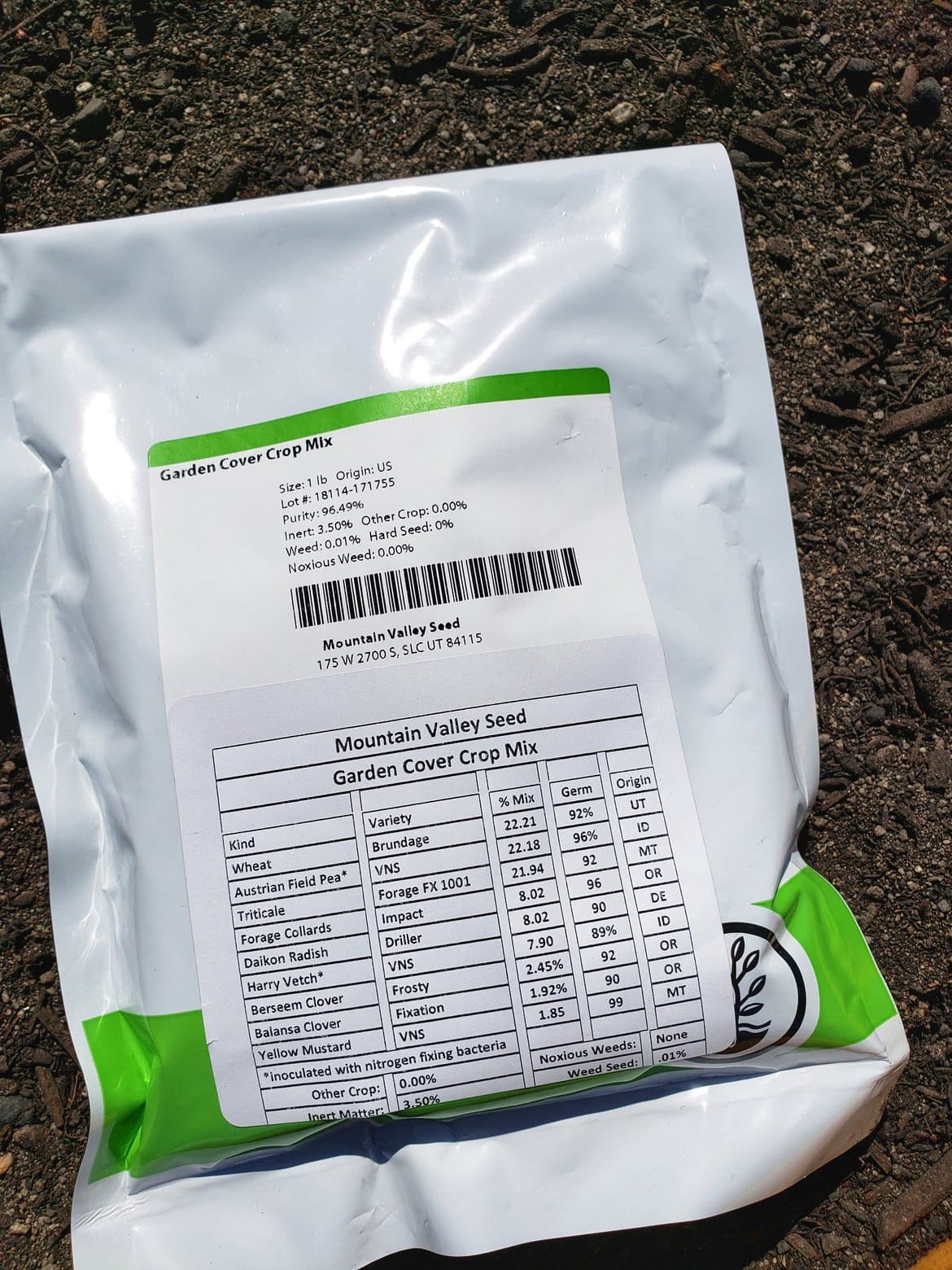 True Leaf Market cover crop from Mountain Valley Seed Company in the package