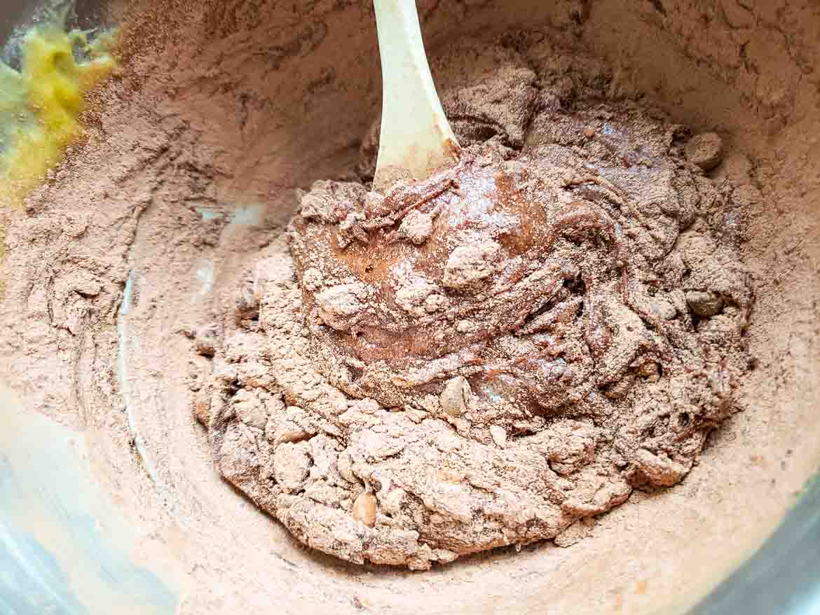 Double Chocolate Chip Cupcake batter being mixed