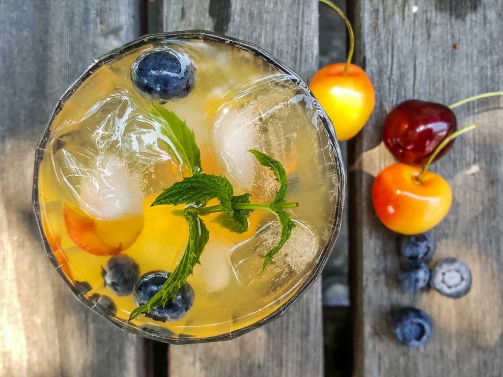 white wine sangria with fresh fruit and white rum