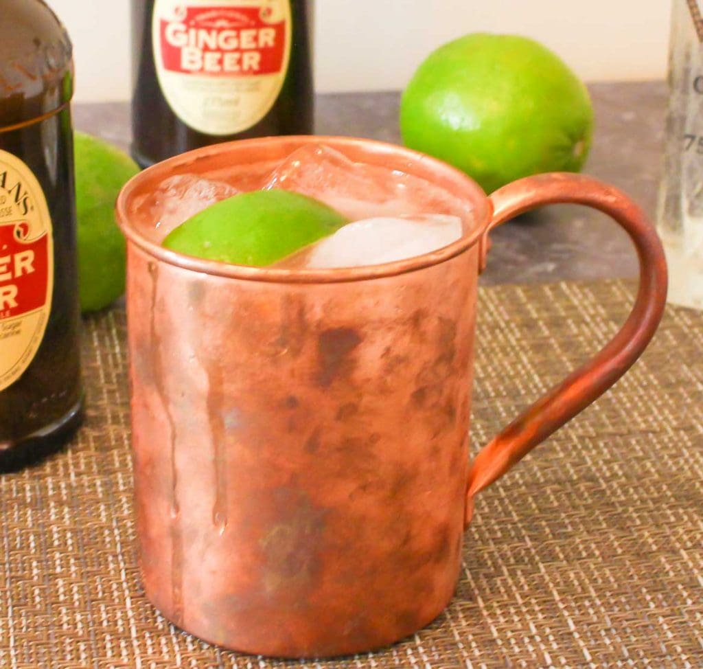 Moscow Mule in a copper mug with lime