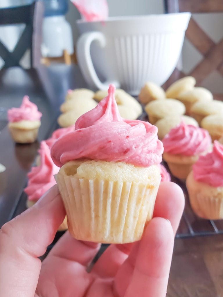 lemon cupcakes with fresh raspberry buttercream