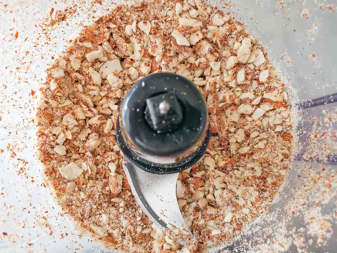 blending almonds for chocolate almond butter