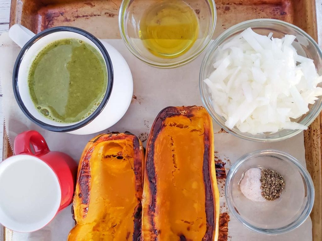 ingredients for roasted delicata squash soup