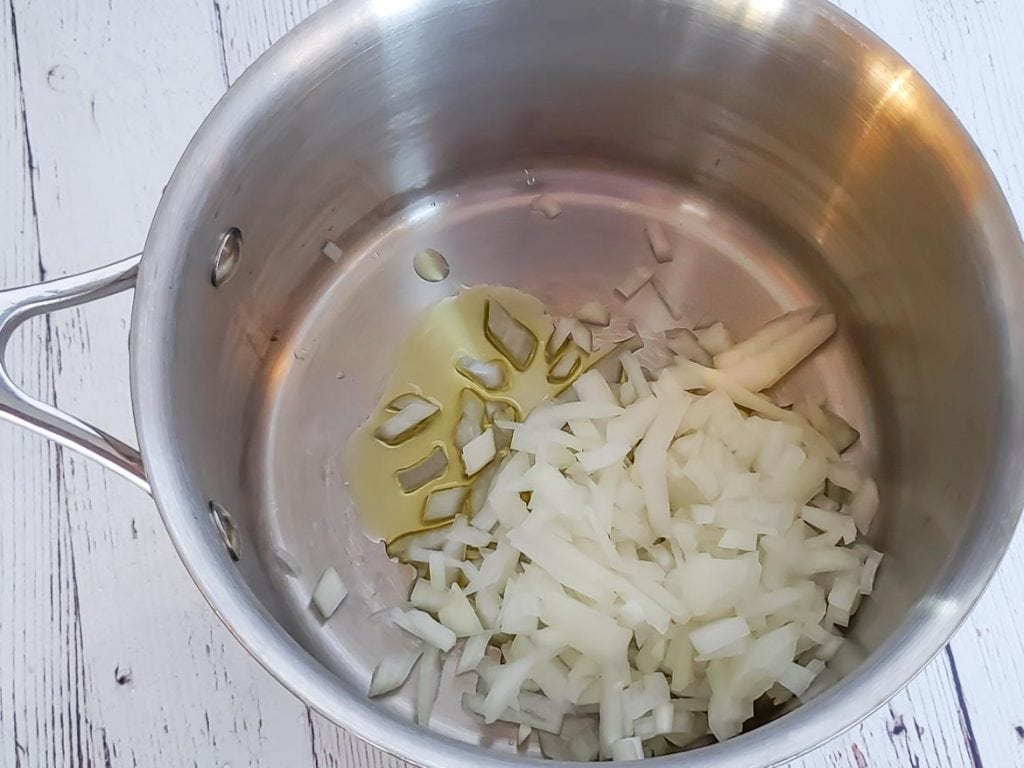 Sautee onions in saucepan for soup 