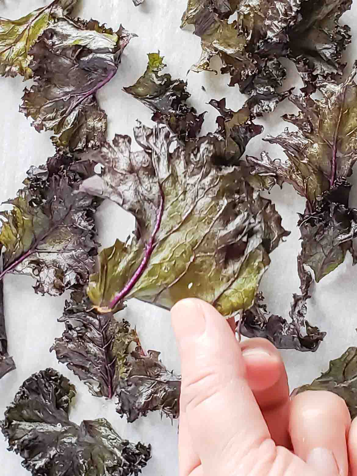 baked purple kale chips