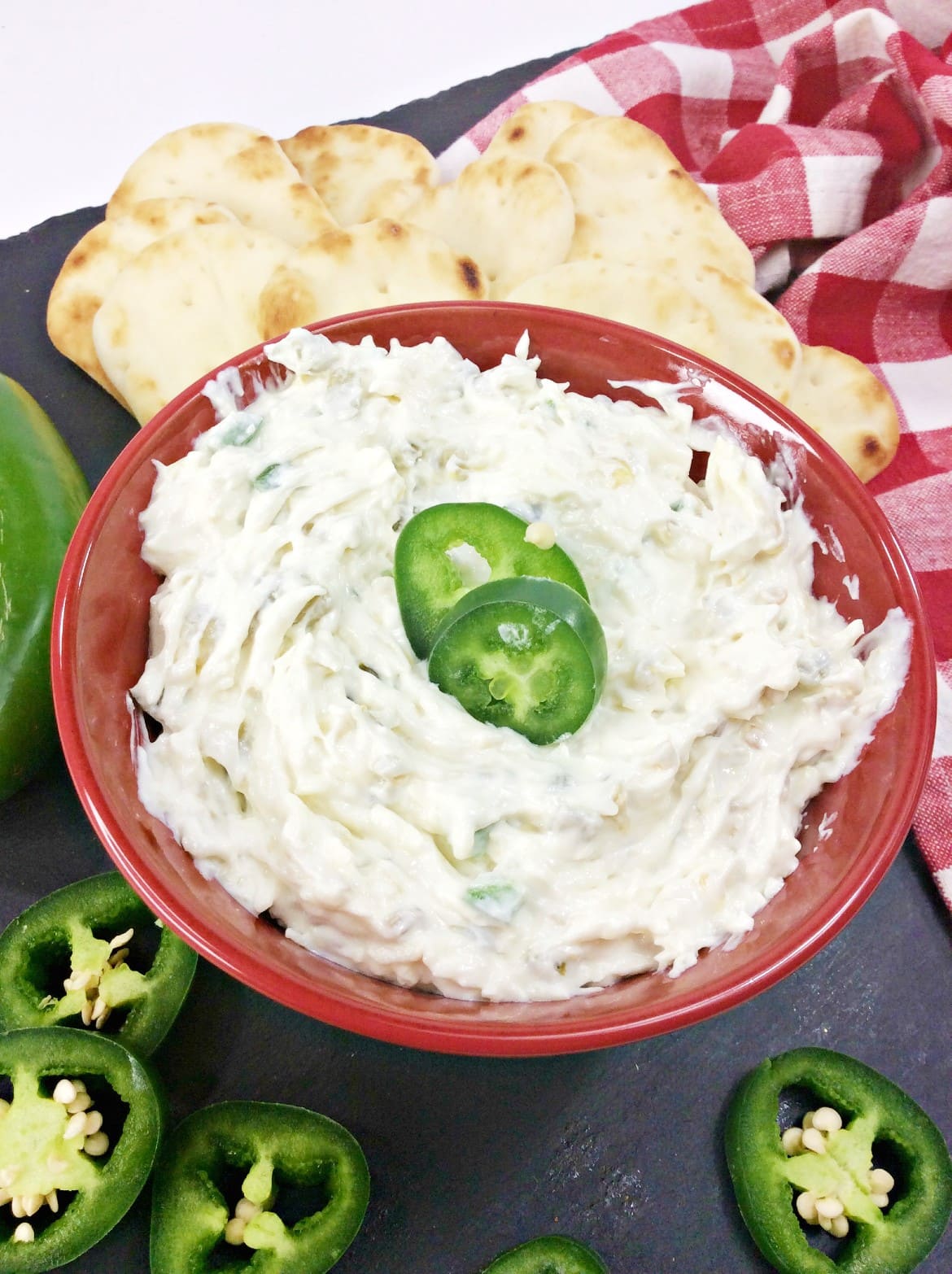 jalapeno sour cream dip with fresh jalapenos