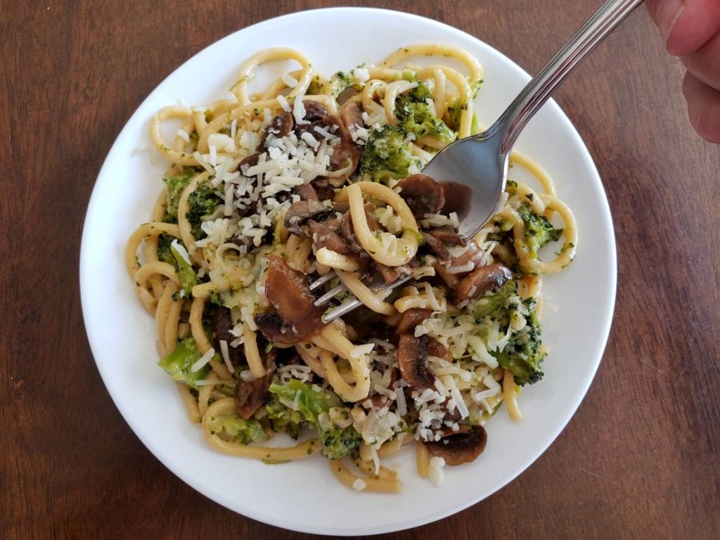 Chefs Plate Creamy Mushroom Carbonara Pasta with broccoli 