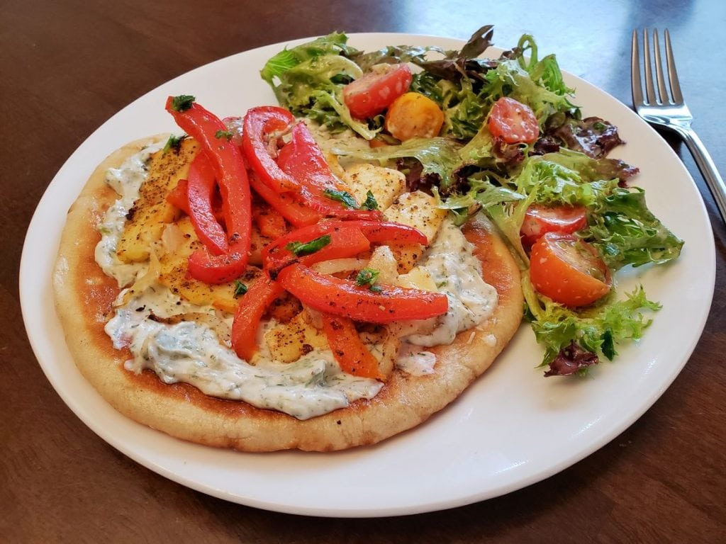 Greek Halloumi Gyros with tomato side salad