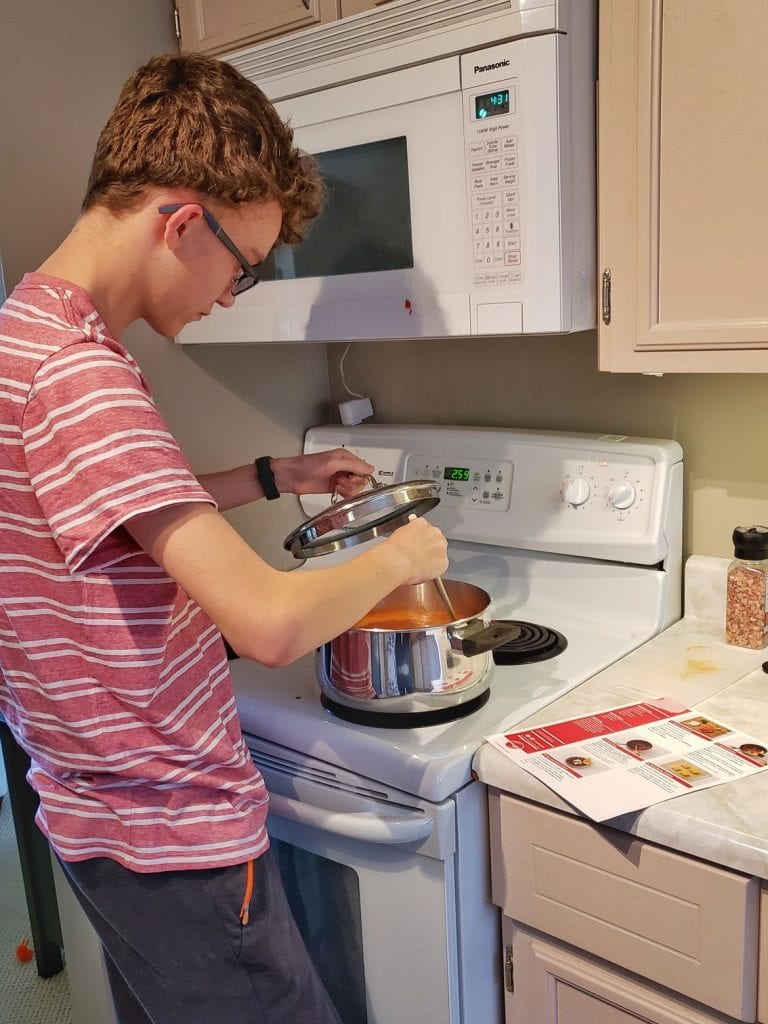 Making Chefs Plate Chipotle Black Bean Soup with my son