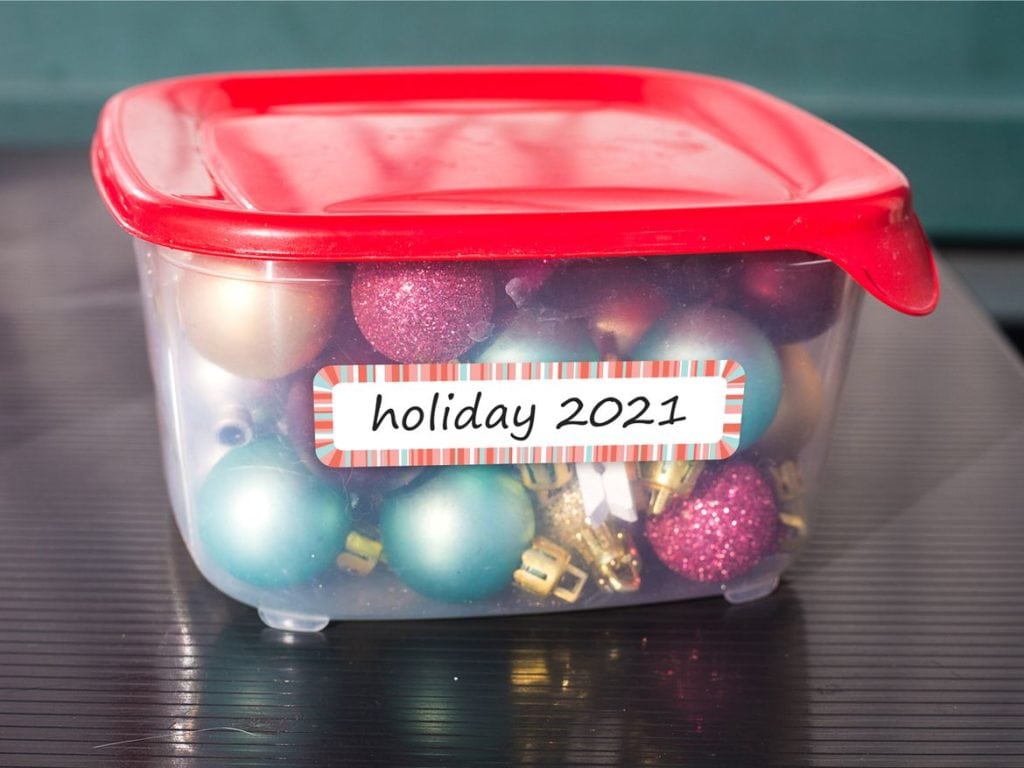 Easy Holiday Organization Tips to reduce stress holiday storage bin