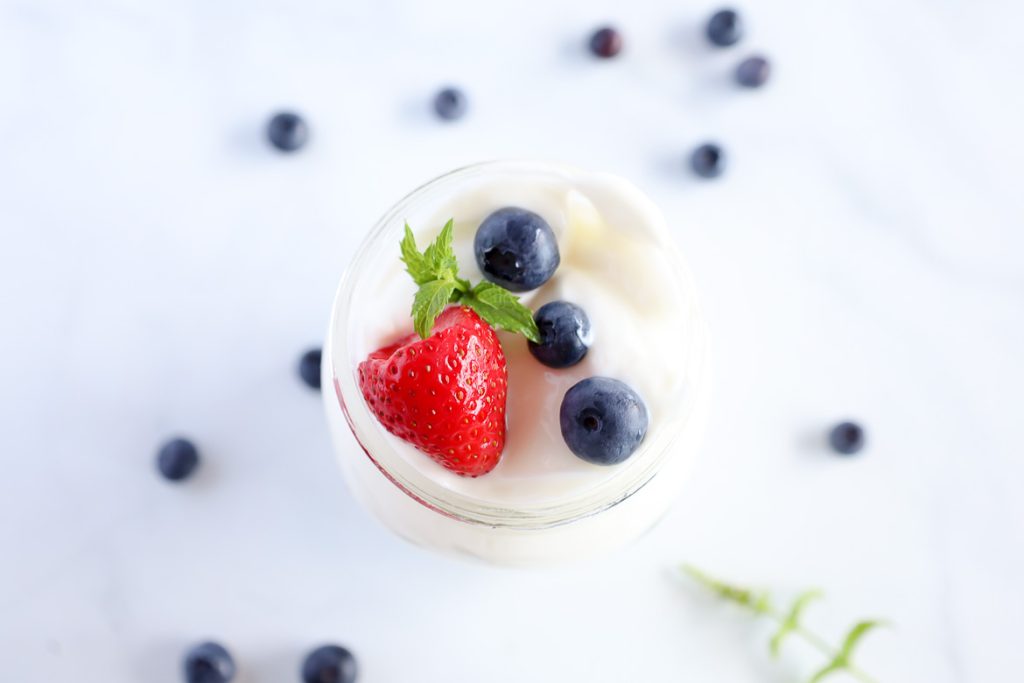 Strawberry Blueberry Parfait with Greek Yogurt in a Mason Jar