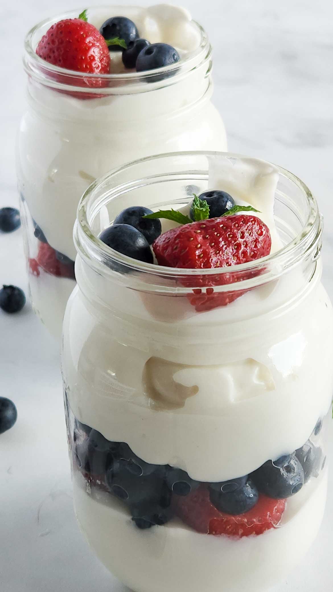 Mixed Berry Fruit Salad Parfait with Greek Yogurt in a Mason Jar