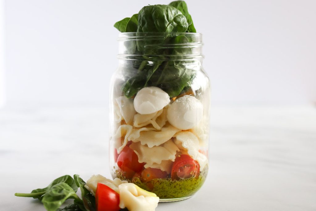 Pesto Salad with mini bocconcini cheese and cheese tortellini