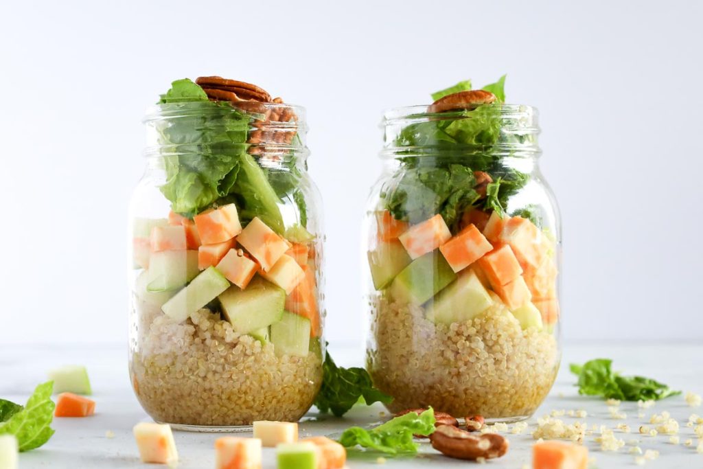 Quinoa Cheddar and Apple Salad in Mason Jar