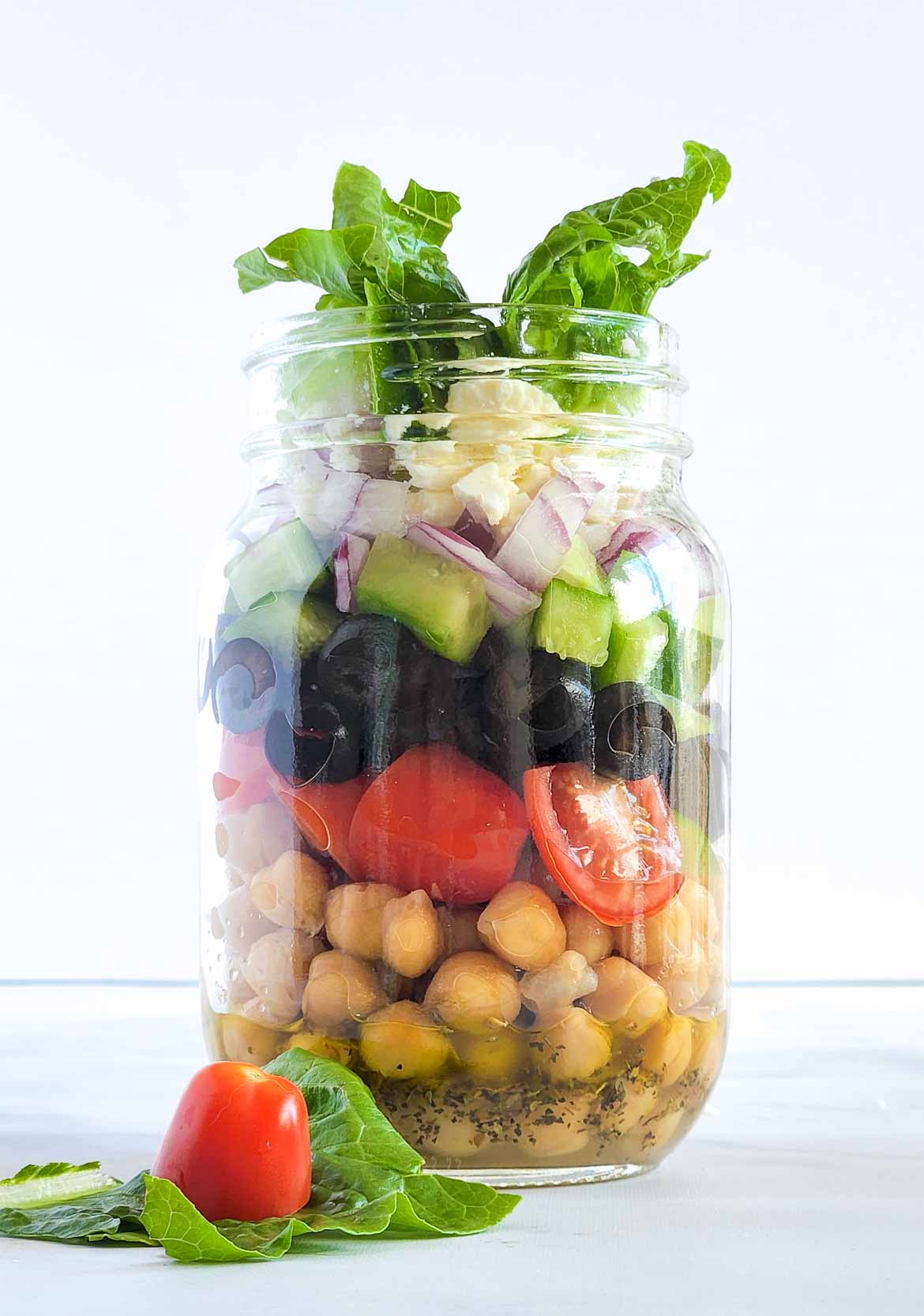 Mason Jar Chickpea Greek Salads Make Clean Eating Meal Prep Fun!