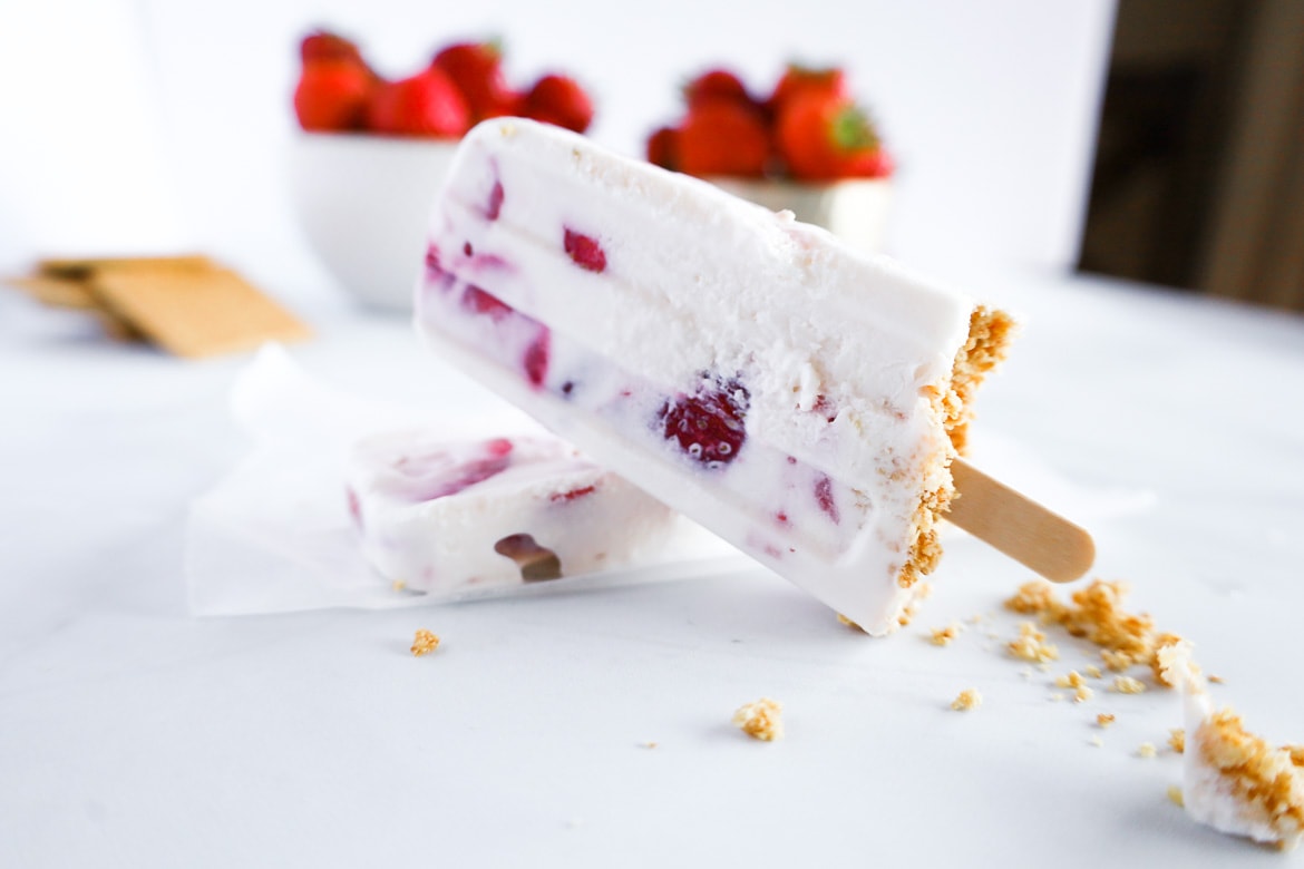 Fresh Strawberry Cheesecake Popsicles