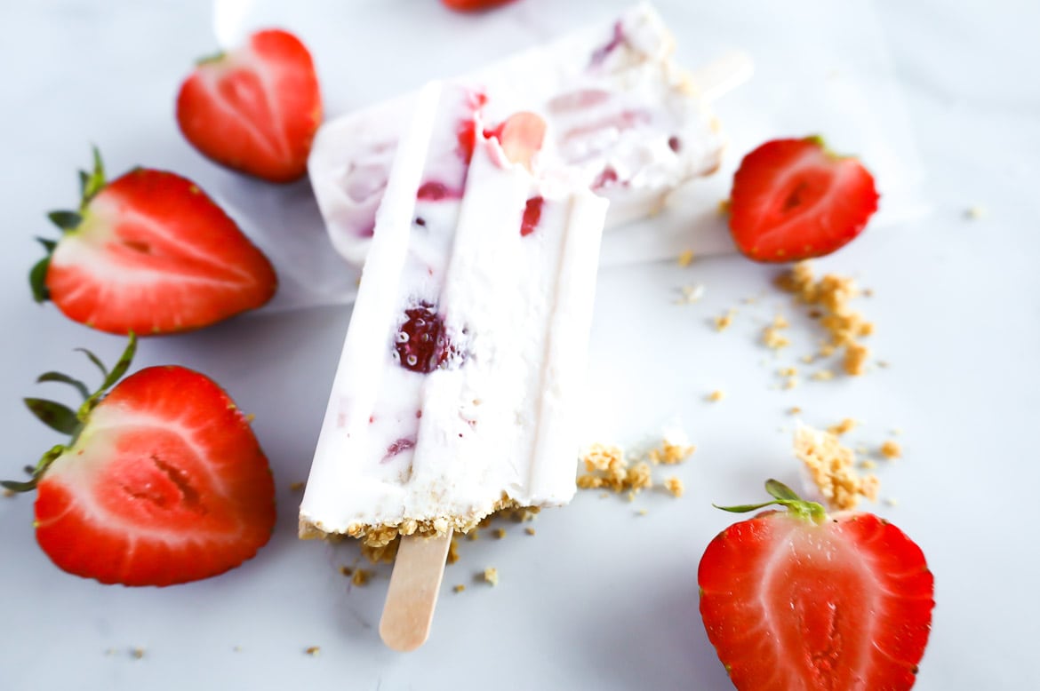 Creamy Strawberry Cheesecake Popsicles