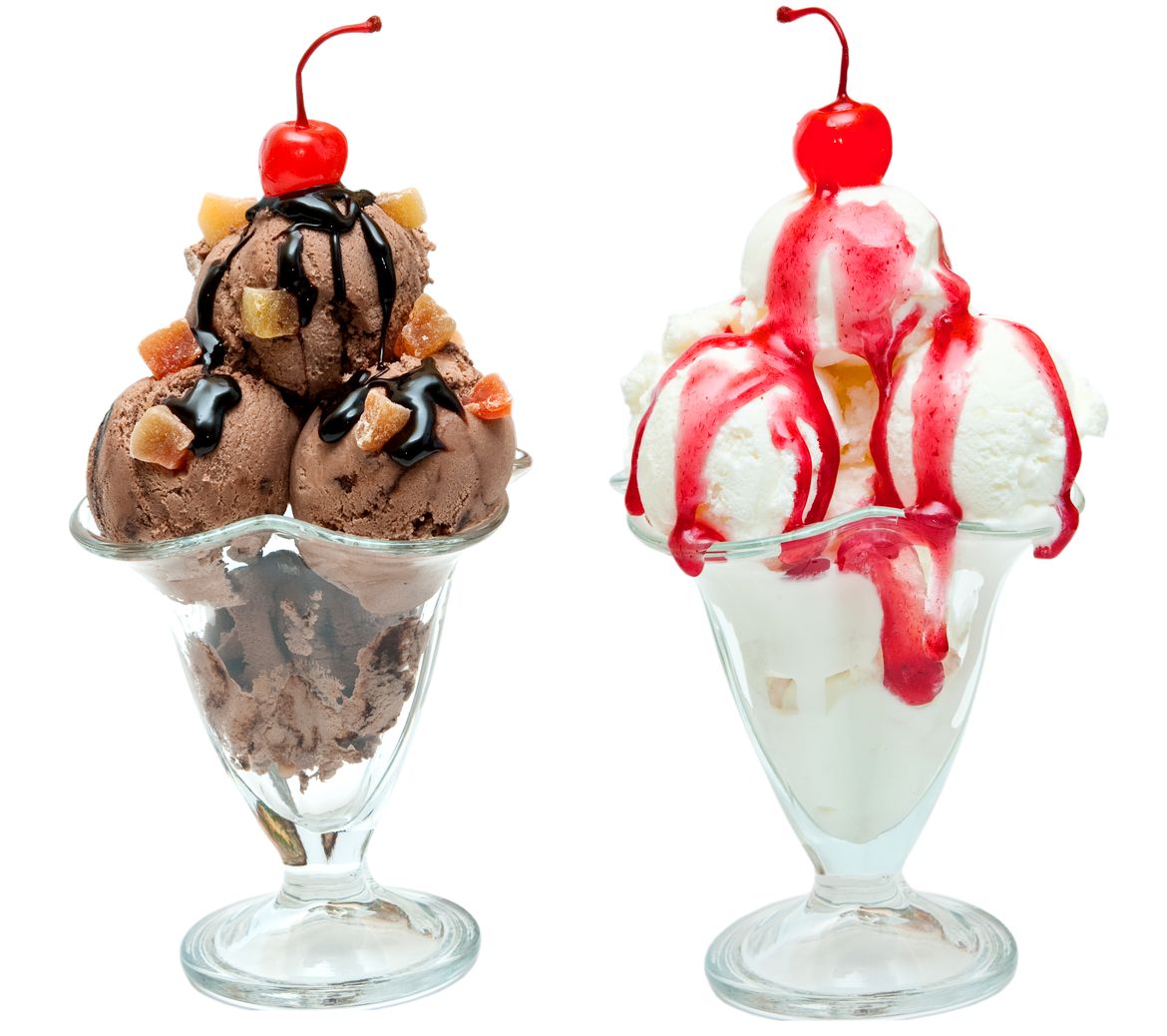 Ice Cream Sundaes with chocolate and vanilla ice cream