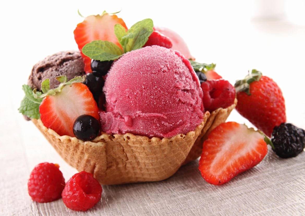 Ice cream in a sundae waffle bowl