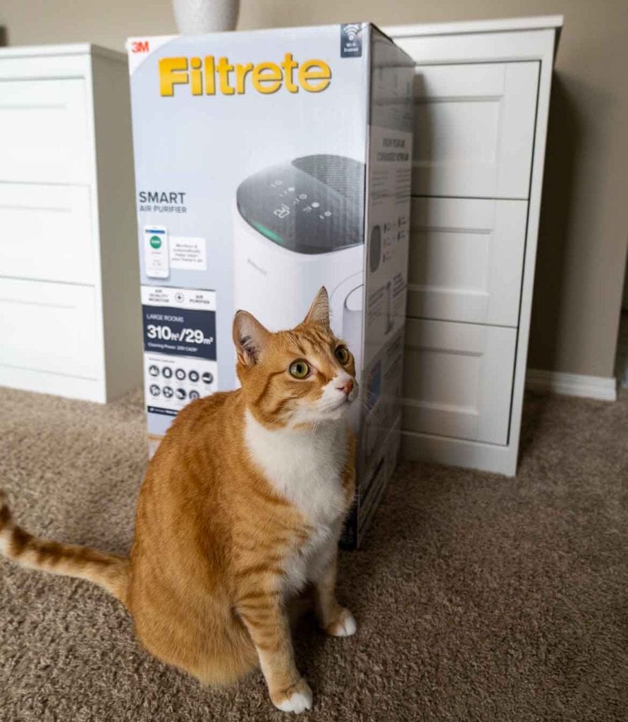 Filtrete Smart Air Purifier box with cat
