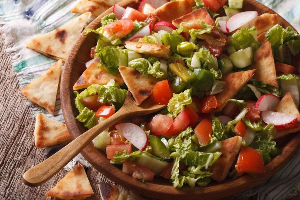 Fattoush salad with pita bread and vegetables