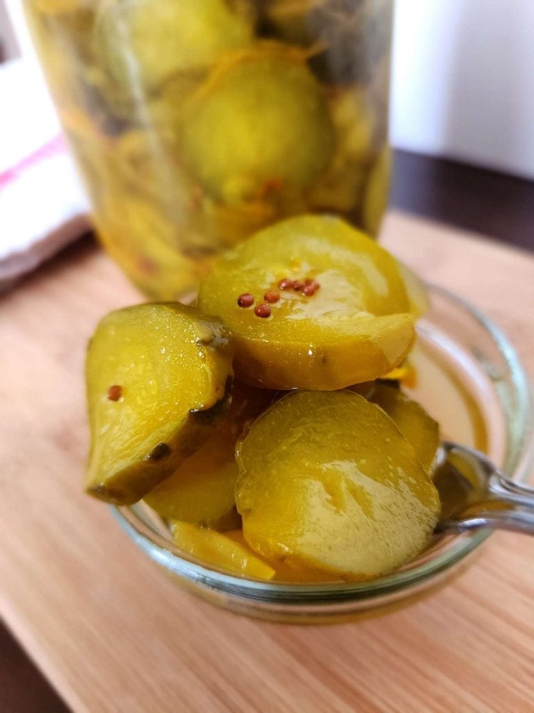 Tasty Turmeric Pickles in a glass dish