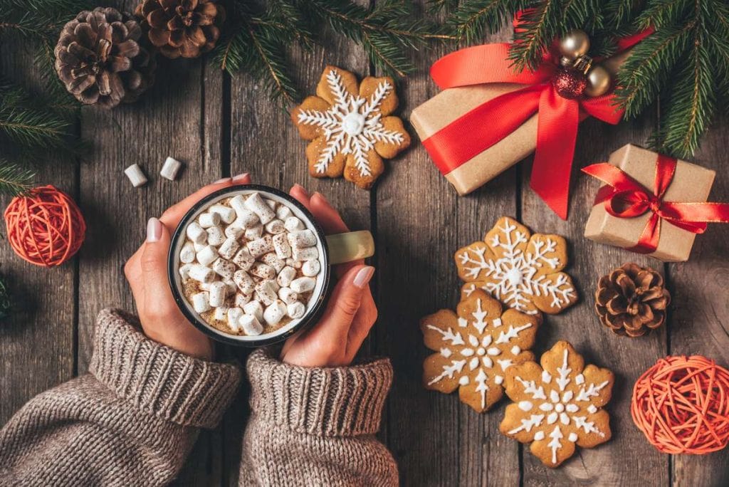 woman holding cup of cocoa with marshmallow DP