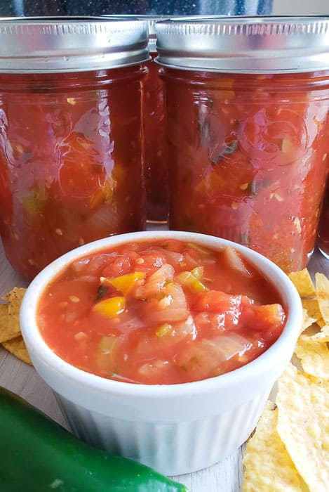 chunky and easy homemade canned salsa ready to eat