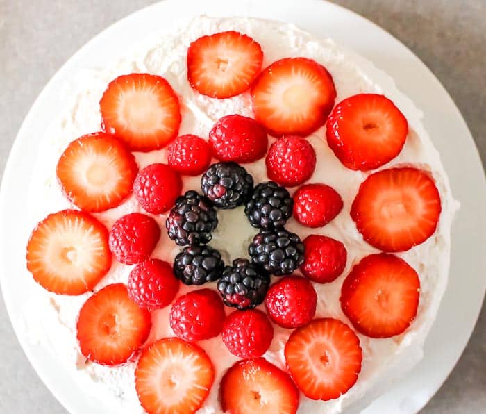 Chocolate Cake with Fresh Fruit and Whipped Cream from Scratch