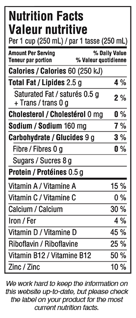 Silk Cashew Nutrition info